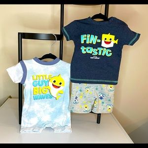 Baby Shark Infant boys 2 piece short set & Baby Shark Infant boys fooler romper